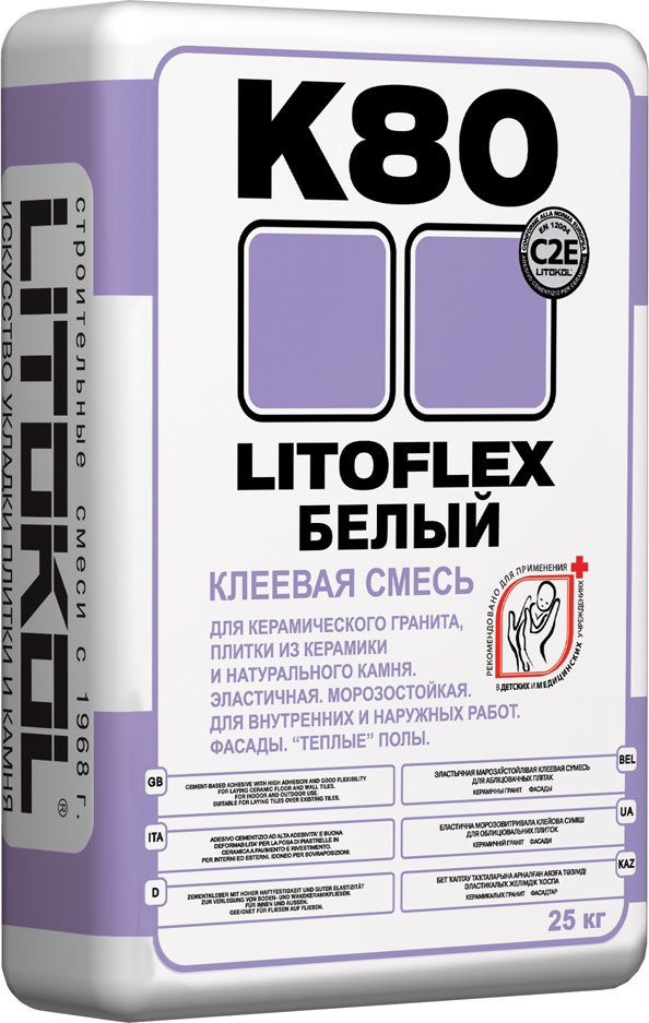 Керамическая плитка LITOKOL K80 белый 25 кг. Плиточный клей Litoflex K80 Сухие смеси